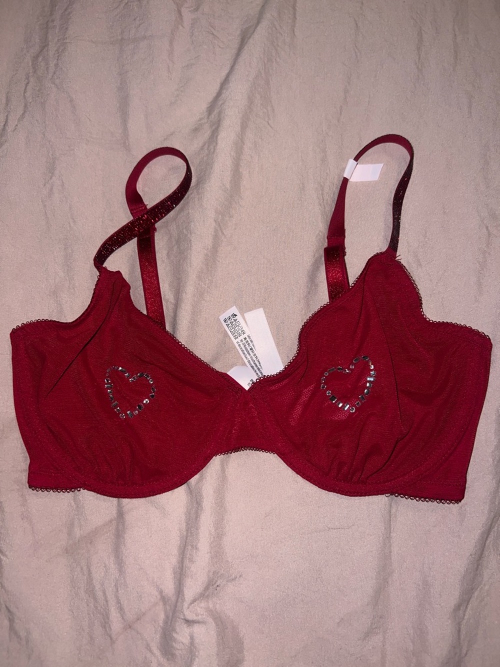 NWT Victoria's Secret Red Underwire Unlined Bra with Heart Embellishments